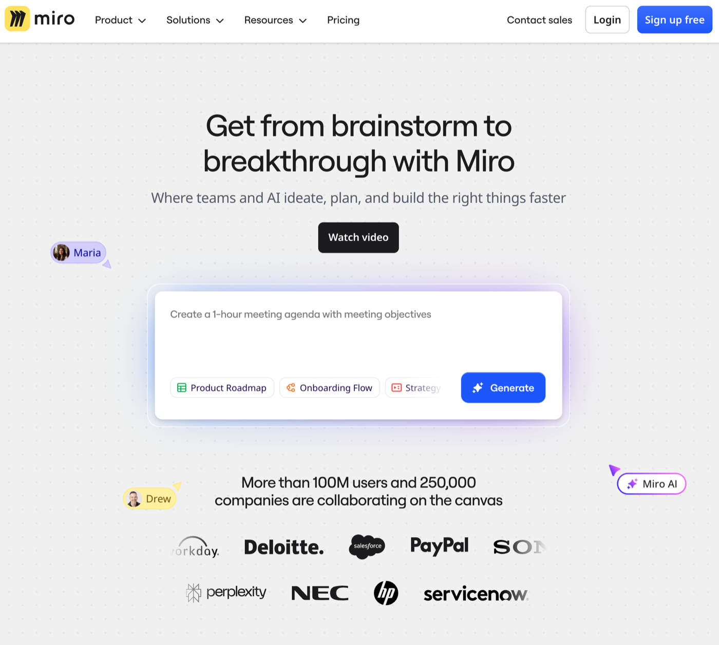 Screenshot of Miro AI landing page