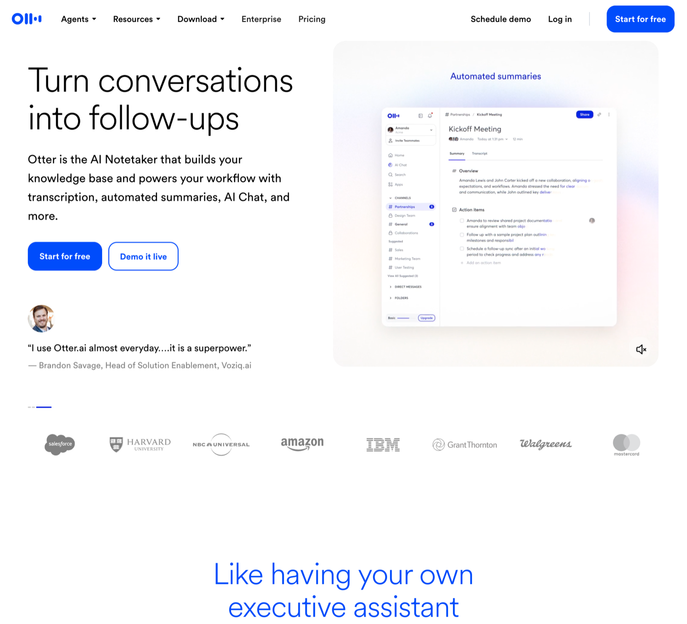 Screenshot of Otter.ai landing page