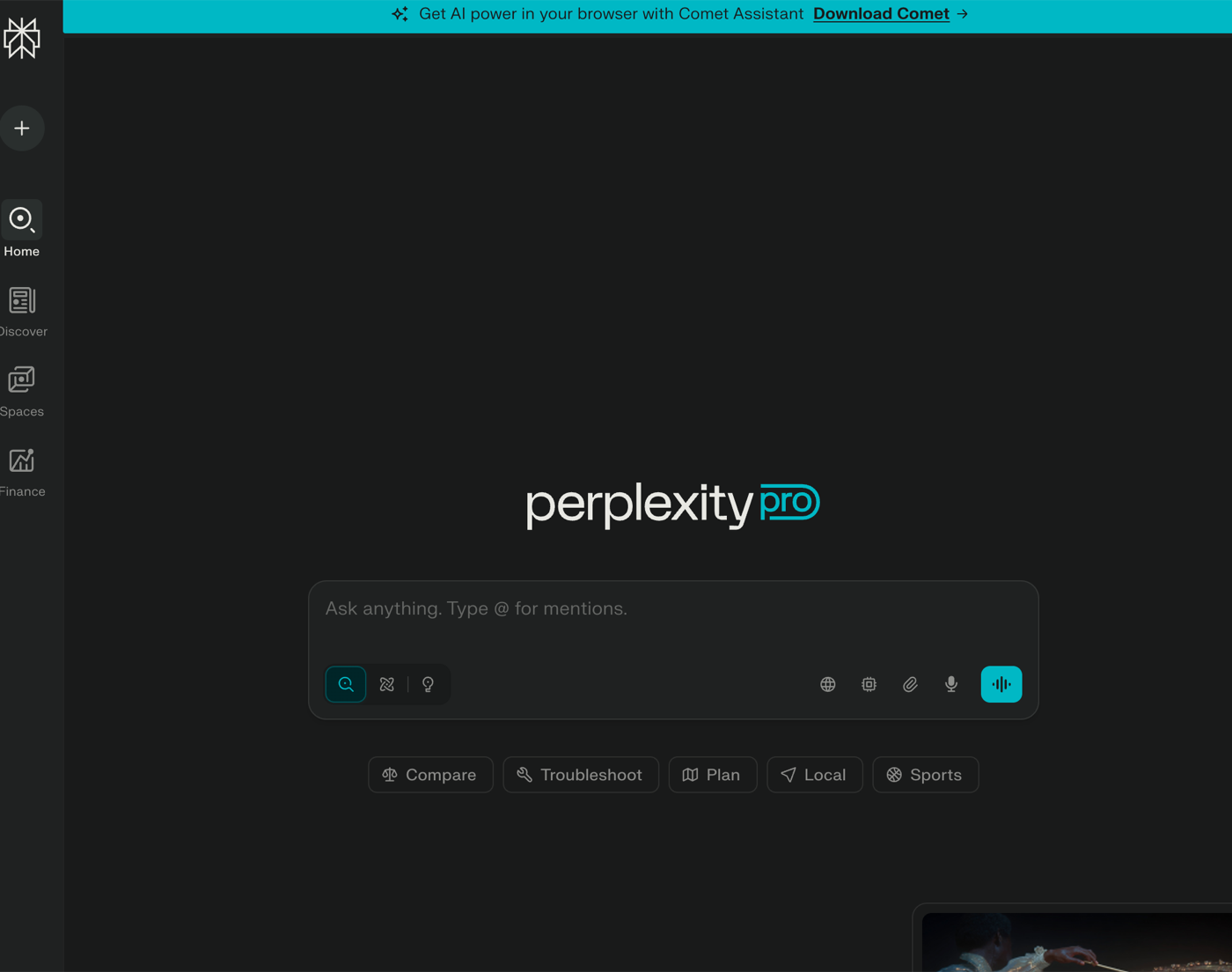 Screenshot of Perplexity landing page